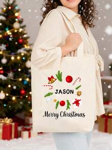 1 PC Personalized Custom Christmas Gift Bag, Suitable For Children, Can Be Customized With Name Christmas Bag, Christmas Pattern, Cute Christmas Bag, Gift Canvas Tote Bag, Excellent Christmas Gift Packaging - B - View 3