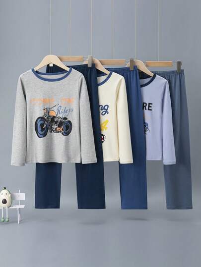 6pcs/Set Boys' Cotton Long Sleeve Pajama Set, Sleepwear Suit