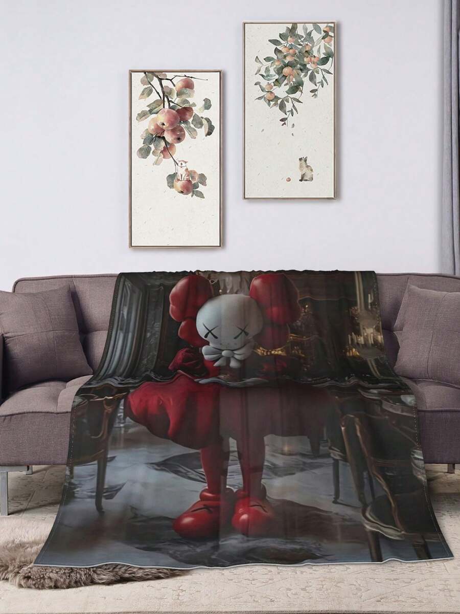 1pc Kawss Kawaii Kaw Gifts Blankets Ultra Soft Flannel Throw Blankets For Living Room Decor Bedroom Couch Sofa Chair Office Car - 黑色 - 查看 1