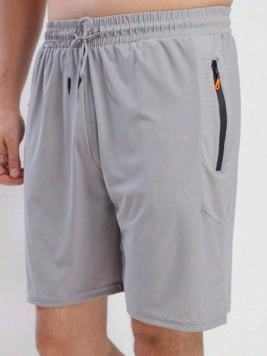 The Seller Recommends Men's Sports Shorts/Quick-Drying Fabric/Spandex/Quick-Drying/Zipper Pockets. - 淺灰色 - 查看 1