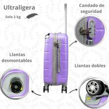 Maleta 20 Pulgadas Sin Documentar Ligera Doble Llanta Candado Fijo - Lila Púrpura - Ver 3