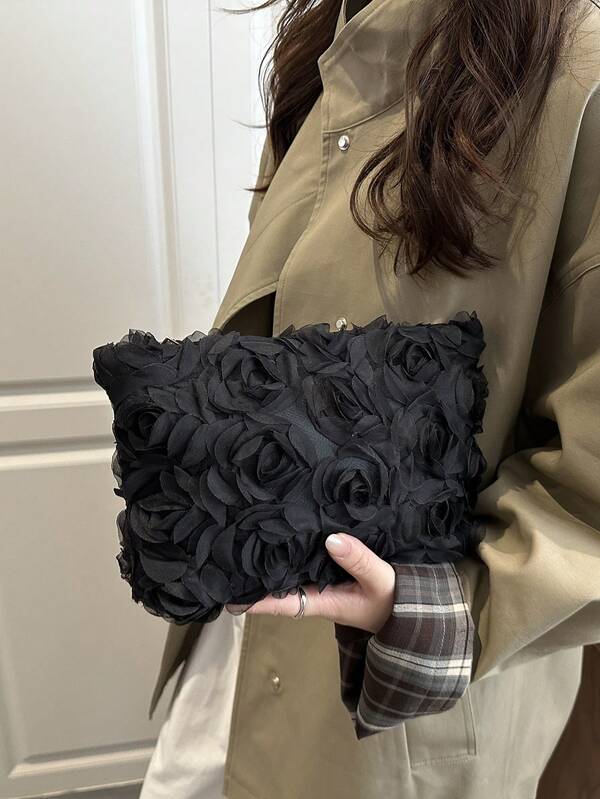 Floral Clutch Handbag, Suitable For Daily Outings