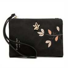 Cartera corta para mujeres con correa de muñeca, tarjetero floral beige, monedero, clip para dinero, uso diario minimalista para estudiantes - Rosa - Ver 7