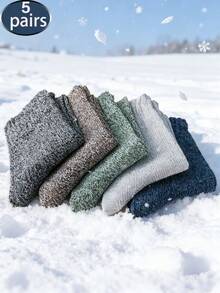 5 Pairs Thick Knit Socks, Unisex Autumn/Winter Warm Casual Mid-Calf Socks, Suitable For Home, Sports - Multicolor - View 4