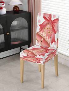 Funda elástica de poliéster para silla de Navidad, con diseños de árbol de Navidad rosa, renos, Papá Noel y cajas de regalo. Funda protectora lavable para respaldo de silla, adecuada para decoración del hogar, comedor, sala de estar y cocina (1 pieza/4 piezas/6 piezas/20 piezas)