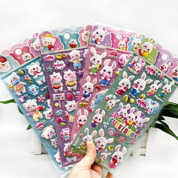 Cute Cartoon Rabbit & Bear Bubble Stickers, 3D Foam Stickers For Diary, Phone, Photo Album Decoration