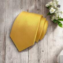 Solid Color Striped Men's Tie With Quality Texture, A Must-Have For Weddings, Business And Formal Occasions - Dorado - Ver 2