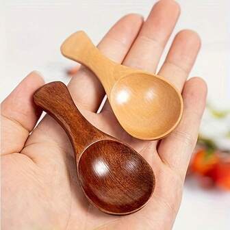 2pcs Mini Wooden Spoons - Suitable For Ice Cream, Coffee, Desserts And Condiments - Solid Wood Kitchen Utensils