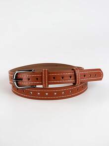 A Women's Belt With A Heart-Shaped Perforated Design, Made Of High-Quality Leather. Simple, Elegant, And Fashionable, It Pairs Perfectly With Dresses, Suitable For Casual Occasions, A Great Gift Choice, And Can Also Be Worn With Autumn School Uniforms. Suitable For All Seasons, Including Summer