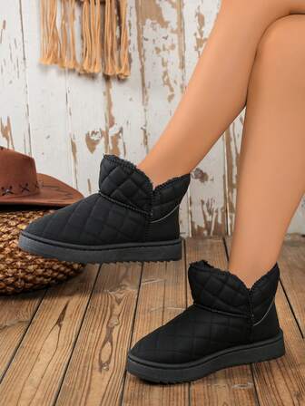 1 Pair Thickened Plush Snow Boots, Soft Sole, Versatile Short Boots