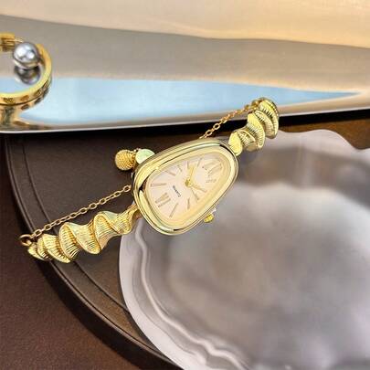 1pc Women's New Snake-Shaped Case Winding Retractable Chain Minimalist Quartz Ladies Watch, Elegant & Fashionable