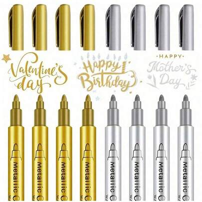 6支/4支/2支/1支套装 优雅金银色书法笔，防水闪光墨水，适用于婚礼、生日、母亲节贺卡、感谢卡、邀请函、信封和DIY手工制作，邀请函笔，马克笔