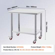 Stainless Steel Work Table 35 X 24 X 33 Inch, 700 LBS Load Capacity With 4 Wheels, 3 Adjustable Height Levels, Heavy Duty Food Prep Worktable For Commercial Kitchen Restaurant, Silver - 35 X 24 X 33 Inch - View 7