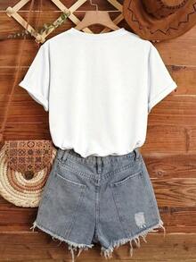 Blusas para mujer,blusas elegantes dama,playeras de mujer,tops de mujer,Alien en Skate  camiseta  blanco y negro, patrón estampado alienígena skate, camiseta  impresión alta calidad, cuello redondo, corte básico holgado, transpirable, versátil, lavable a máquina, cómoda, talla S ~ 2XL, diaria, casual, deportes, imprescindible verano. - Blanco - Ver 2