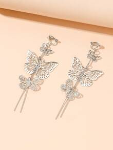1 Pair Hollow Butterfly Tassel Long Earrings, Elegant & Fashionable, Made Of Iron Alloy. For Those Who Love Exquisite Earrings, Please Purchase Carefully. Your Satisfaction Is Our Greatest Motivation.