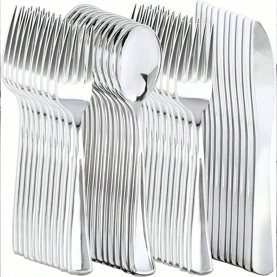150/75/50/25/20/10/2pcs Set Silver Cake & Salad Cutlery, Suitable For Parties, Outdoor Activities, Family Gatherings, Weddings, Festivals, Cake & Salad Utensil Set, Restaurants, Kitchens, Christmas And Other Holiday Parties - Silver - View 1