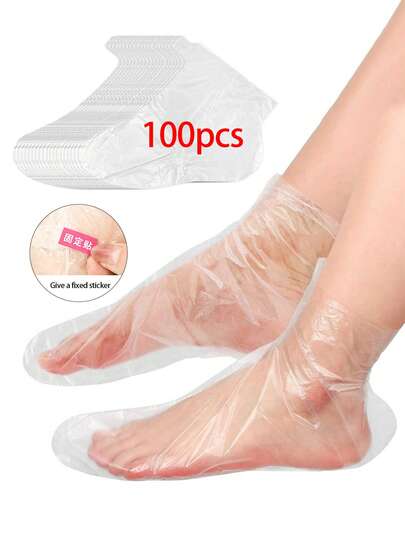 100Pcs Disposable Plastic Foot Cover Foot Paraffin Bath Mats For Pedicure, Dry Skin Removal, Disposable Clear Plastic Foot Covers, Unscented PE Moisturizing Socks For Foot Care, Transparent Disposable Foot Bags, Foot Care Tools, Moisturizing Foot Masks, Aromatic-Free, Beauty & Personal Care, Foot Care, Hydration Foot Sleeves With Sticker For Tight Closure.100/80/60/40/20pcs