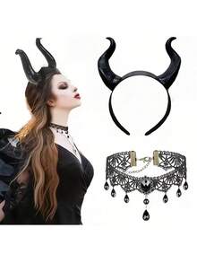 Gotischer Stil abnehmbares schwarzes Antilopen-Dämonenhorn Haarband | Hexenkönigin Ästhetik Tierelement Accessoire, unverzichtbares Requisit für Erwachsenen-Rollenspiel an Halloween und Weihnachten, Damen Halloween Kostüm Accessoire, Weihnachtsoutfit für Frauen