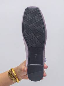 Plus Size EU 35-43 Vintage Mary Jane Shoes, New Spring/Autumn Fashion Lavender Velvet Strap Square Toe Flat Casual/Work/Driving/Holiday Comfortable Soft Bottom Ballet Flats For Women - Mauve Purple - View 7