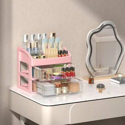 Organizador de Maquillaje 1-4 Capas Caja de Almacenamiento de Plástico con Cajones Gran Capacidad para Lapices de Labios Joyeria y Suministros de Oficina