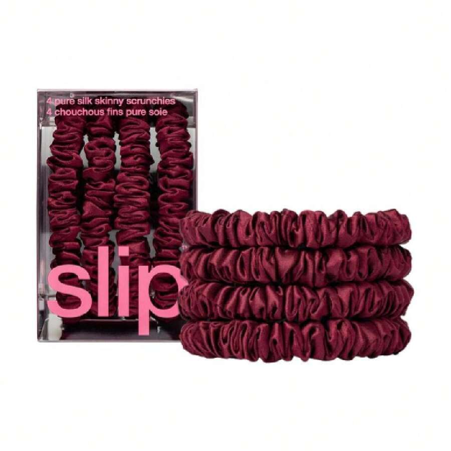 Slip Skinny Scrunchies: Anti-Crease, Anti-Breakage Slipsilk™ Design Protects Delicate Hair | Includes 4 Pure Silk Scrunchies: Maroon,25221122 - 紫紅色 - 查看 1