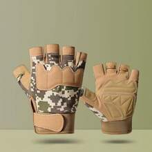 运动迷彩印花半指手套，适合骑自行车、骑摩托车和滑雪，黑色手套