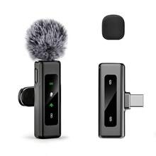 Micrófono inalámbrico de solapa con interfaz Tipo-C, plug and play, latencia ultra baja de 2.4G, con chip de cancelación de ruido incorporado, adecuado para grabación de video, entrevistas, podcasts, vlogs, etc., 50mAh, 0.185Wh - Negro - Ver 14