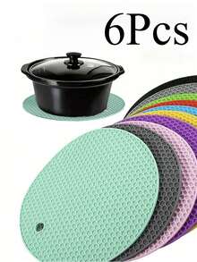 6pcs/4pcs/2pcs Multifunctional Round Heat Resistant Placemats, Non-Slip Pot Holders And Table Mats, Suitable For Restaurant Accessories And Picnic Blankets – Ideal For Home, Outdoor Gatherings, And Picnics; Lightweight And Portable Placemats For Easy Use!Microwave Oven Pad, Kitchen Thermal Pad, Hot Dish Thermal Insulation Pad, Placemat, Suitable For Hot Pot Pots, Bowls, Kitchen Counters, Heat Resistant