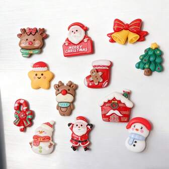 10/20/50件混合迷你圣诞冰箱贴可爱卡通树脂圣诞老人驯鹿姜饼铃铛树星星圣诞新年家居装饰礼物
