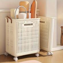 1/2pcs Foldable Laundry Basket With Wheels - Durable Plastic Storage Bin, Large Capacity, With Handle, Suitable For Bathroom, Balcony, Home Organization - Multipurpose Gift & Miscellaneous Storage Box, Lightweight Storage Basket, Wheeled Storage Bin - Multicolor - View 8
