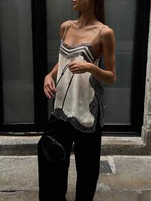 Lace Trim Cami Top For Women, Sleeveless Spaghetti Strap Tank, Elegant Summer Blouse - 彩色 - 查看 4