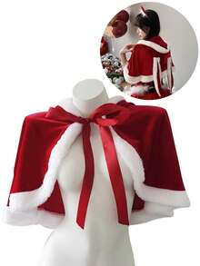 金丝绒兔耳圣诞披肩，圣诞化妆派对连帽斗篷，欧美风红色连帽斗篷，角色扮演圣诞配饰 - 彩色 - 查看 2