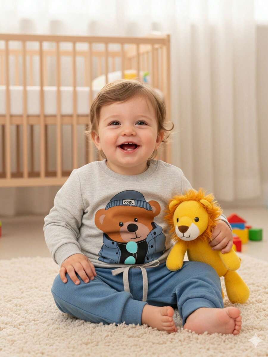 Winter Children's Sweatshirt Set For Boys - Royal Blue - View 1