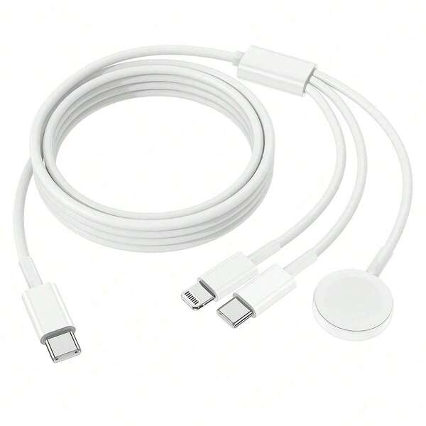 Cabo de Carregamento 3 em 1: 1 X Cabo Lightning, 1 X Cabo Tipo-C, Carregador Magnético Sem Fio Compatível com Apple Watch, Adequado para Escritório, Dormitório e Casa