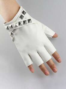 1 par de guantes sin dedos de estilo punk con correa hueca y remaches, guantes de piel de PU sexy sin dedos para hombres y mujeres, adecuados para exteriores, casual, fiesta, actuación