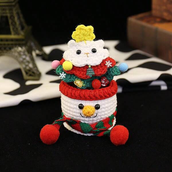 1pc Handmade Crochet Snowman Doll Ornament, Home Decor Accessory, Decorative Wrap Around Planter For Lucky Plants, Suitable For Christmas Decoration, Cute Tabletop Decor Piece, Christmas Decorations