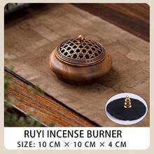 1 件木制圆形香炉，带龙凤盖，条纹盖，多种款式可选，禅茶道香炉，木制家居装饰，中式室内创意摆件，带盖和香座 - 紅白色(圓形) - 查看 9