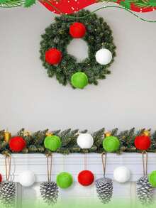 Red Plush Christmas Ball Ornaments - Red And Green Christmas Tree Hanging Decorations, Soft Imitation Plush Ball Ornaments, Suitable For Party Supplies, Mantelpieces, Home Wall Decorations