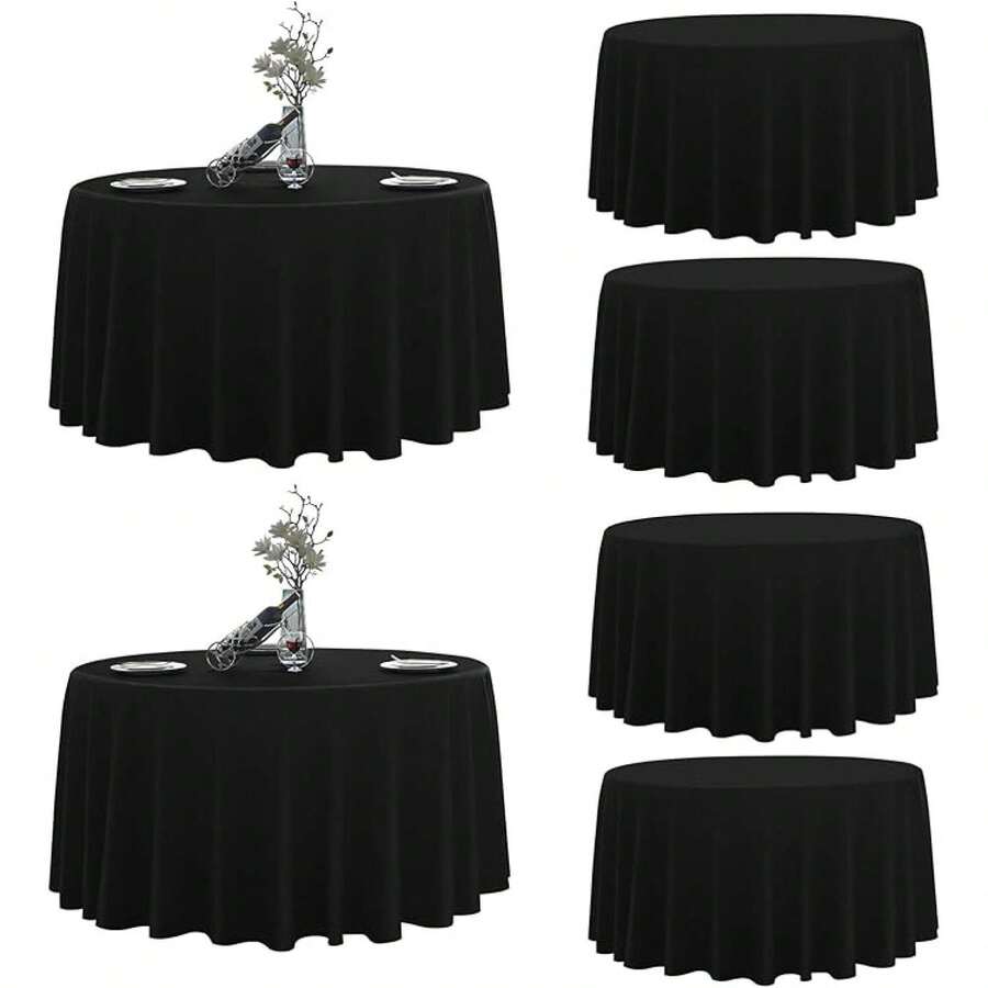 Round Tablecloth,6 Pack 108inch Stain And Wrinkle Resistant Polyester Table Cloth,Decorative Fabric Table Cover For Kitchen,Dinning,Party,Wedding RoundBlack - 多色780 - 查看 1