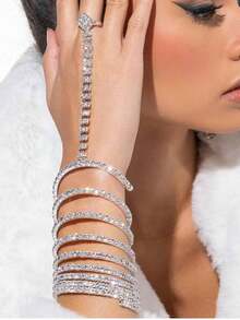 1pc Fashionable Multi-Layer Crystal Bracelet, Luxury Sparkling Elastic Cord Bracelet For Women