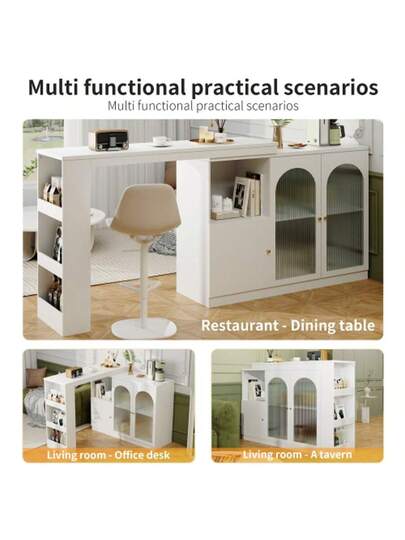 360° Rotating Bar Tafel (Main Body 120 40 97 Cm), Moderne Wit Dining Furniture, Multifunctional Storage Cabinet Glass Door view 6