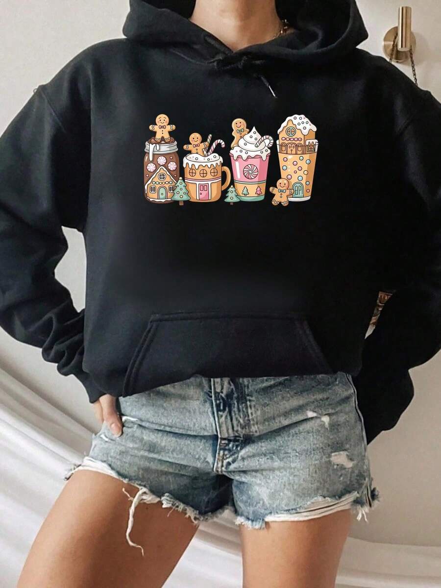Gingerbread Christmas Coffee Coffee Lover Sweatshirt Gift Hooded Sweatshirt - Black - View 1