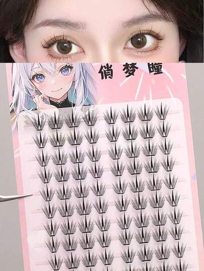 80 cílios postiços naturais finos estilo porcelana azul e branca, adequados para uso diário, viagens, festas e encontros