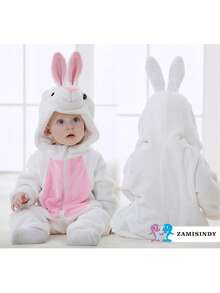 Mono unisex para gatear de bebés de 0 a 3 años, disponible en 6 colores y 6 diseños diferentes, con 6 diseños de animales cartoon: conejo blanco, cerdito, dinosaurio azul, serpentita verde, ternero marrón y ardilla marrón, pato. Es cómodo, suave y cálido, perfecto para usar en temporadas de otoño e invierno; funciona tanto como ropa para gatear como prenda versátil que se puede usar tanto en casa como fuera. - Blanco - Ver 3