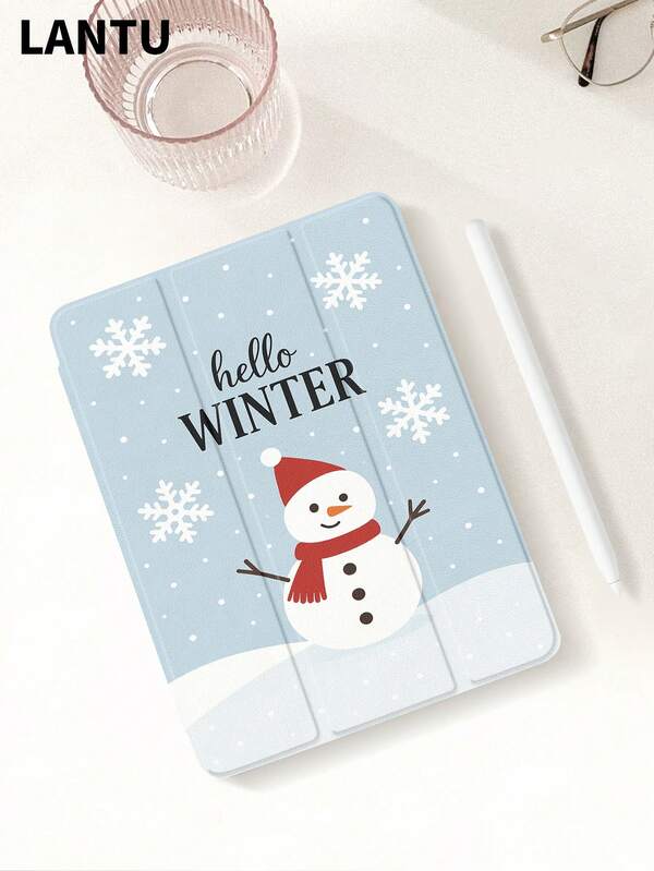 1pc Snow Landscape Christmas Snowflake Snowman Pattern Flat Protective Case, Compatible With IPad 10.2" / IPad Pro 11" 2020/2021, IPad (A16) 11" 11th Gen 2025, IPad 9th/10th Gen, IPad Air 4th 10.9", Galaxy Tab S6 Lite 10.4", /, Anti-Drop, With Pencil Slot, Support Sleep/Wake, Romantic Gift