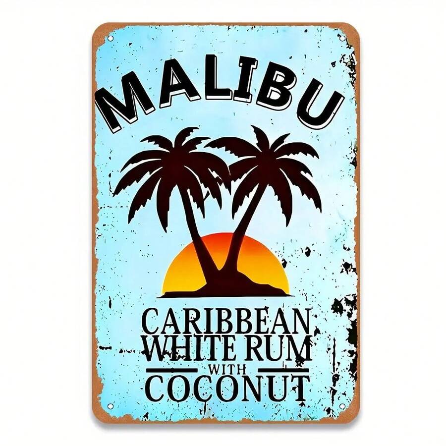1pc Malibu Caribbean White Rum With Coconut Aluminum Sign - Tropical Themed Wall Decor For Home, Bar, Living Room, Restaurant, Office -  Holiday Decor, No Feather, Gift-Ready - 優質的 - 查看 1