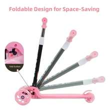 Un scooter de clics ajustable con mangos suaves, tubos verticales y pedales con seis tipos de iluminación. La rueda PU ensanchada está equipada con iluminación, lo que lo convierte en un scooter versátil para niños. - Azul - Ver 6