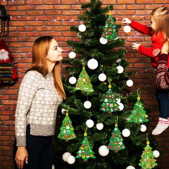 24pcs Christmas Tree DIY Craft Kit - Use Stickers To Make Your Own Holiday Cards, Great For Christmas Parties And Family/School Activities