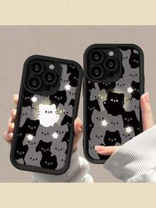 Funda de Teléfono de 1 Pieza para Pareja con Patrón de Gato Negro de Apple - Multicolor - Ver 2