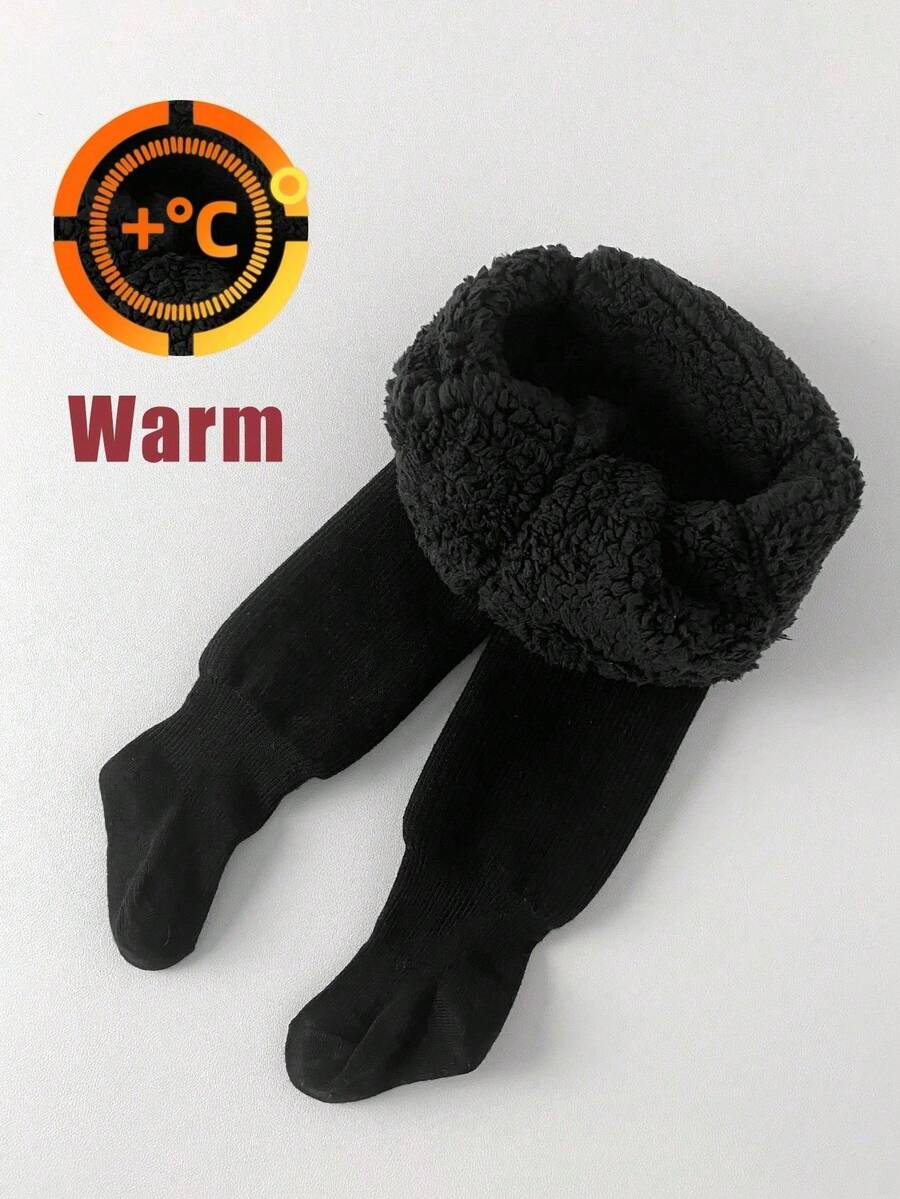 1tems Thick Thermal Lined Tights For Girls, Baby Toddler Tights Socks, Newborn Solid Color Opaque Leggings, Winter - Black - View 1